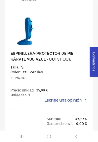 Protecciones Karate/Taekwondo Azul Outshock