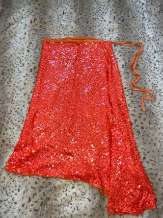 Falda MIDI lentejuelas asimétrica naranja y rosa