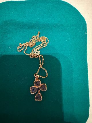 Collar trébol de cuatro hojas azul y oro(plata925