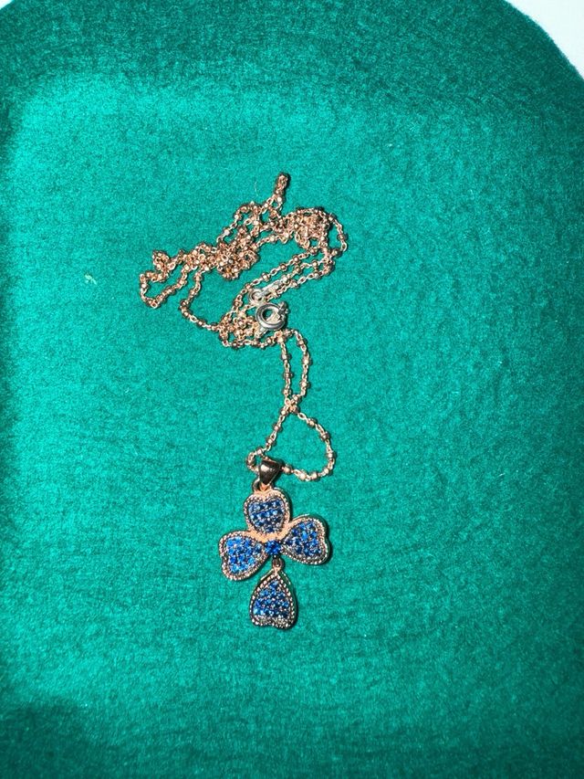Collar trébol de cuatro hojas azul y oro(plata925