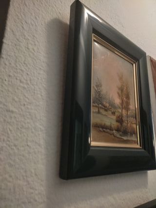Cuadro Óleo Paisaje Invierno Marco Madera