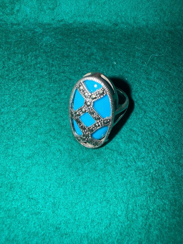 Anillo Plata Turquesa y Marquesita