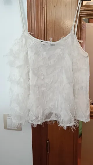 Camisa blanca Seven con plumas Talla S