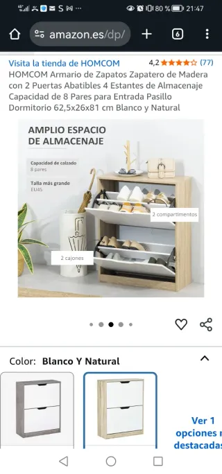 Zapatero HOMCOM Madera Blanco y Natural