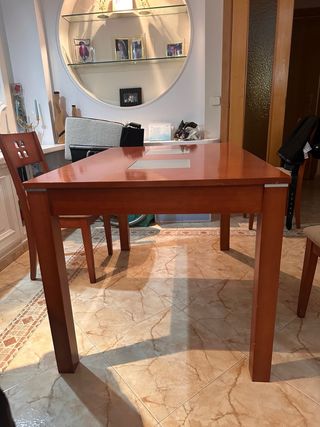 Mesa comedor extensible madera y cristal