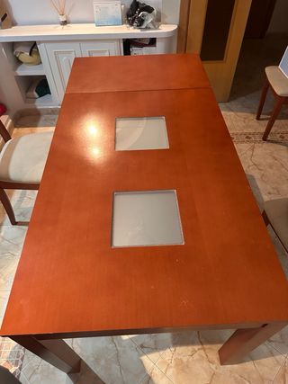 Mesa comedor extensible madera y cristal