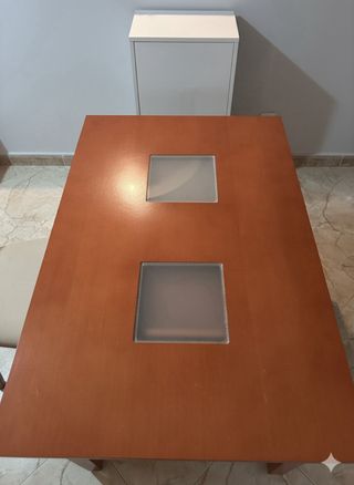 Mesa comedor extensible madera y cristal