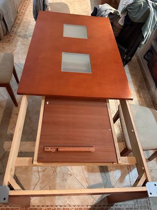 Mesa comedor extensible madera y cristal