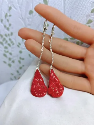Pendientes Coral Auténtico Plata 925 