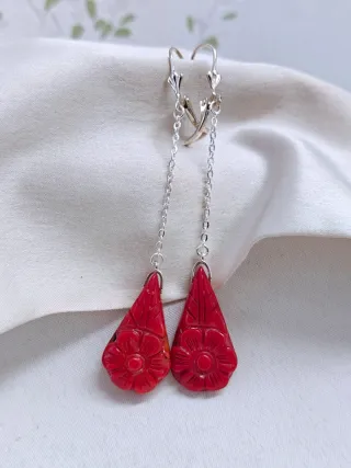 Pendientes Coral Auténtico Plata 925 