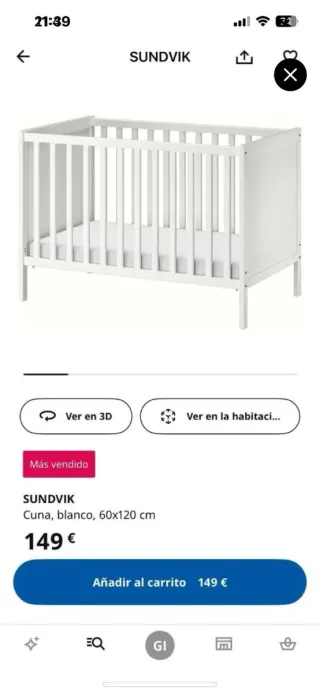 Cuna blanca casi nueva con el colchón