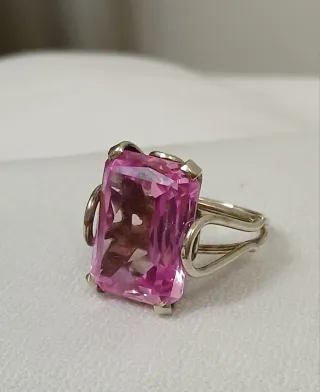 Gran Anillo Amatista Rosa y Plata Vintage 60's