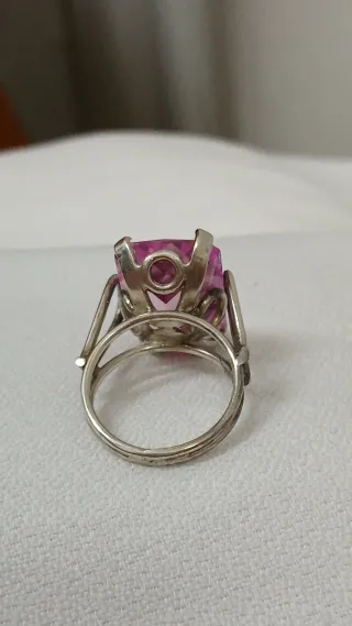 Gran Anillo Amatista Rosa y Plata Vintage 60's