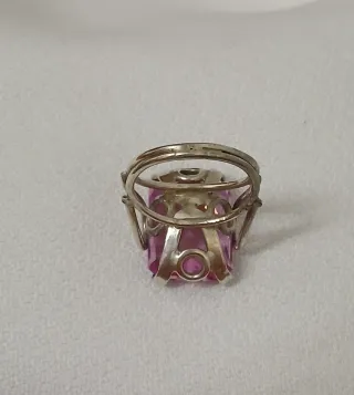 Gran Anillo Amatista Rosa y Plata Vintage 60's