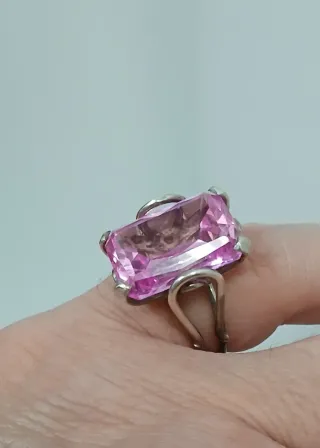 Gran Anillo Amatista Rosa y Plata Vintage 60's