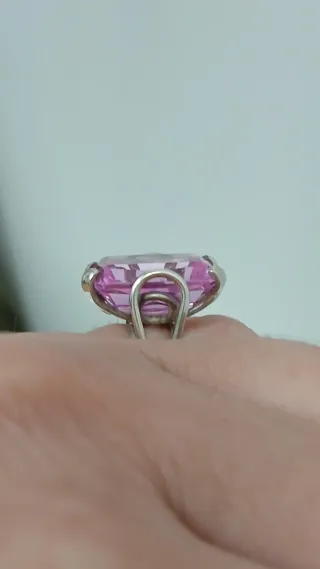 Gran Anillo Amatista Rosa y Plata Vintage 60's