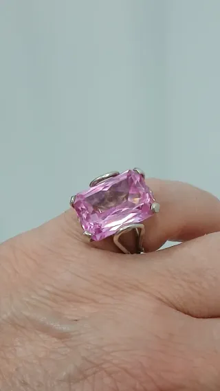 Gran Anillo Amatista Rosa y Plata Vintage 60's