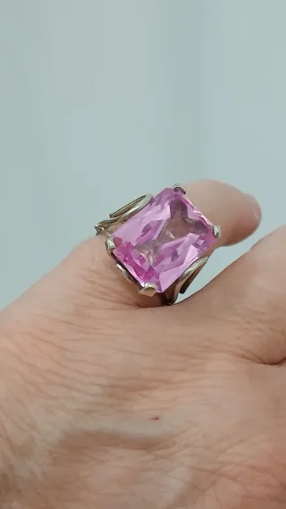 Gran Anillo Amatista Rosa y Plata Vintage 60's