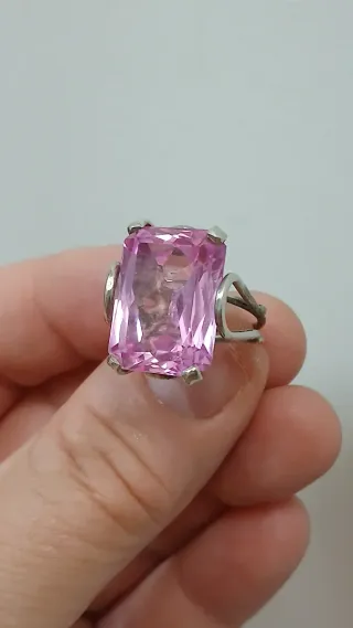 Gran Anillo Amatista Rosa y Plata Vintage 60's