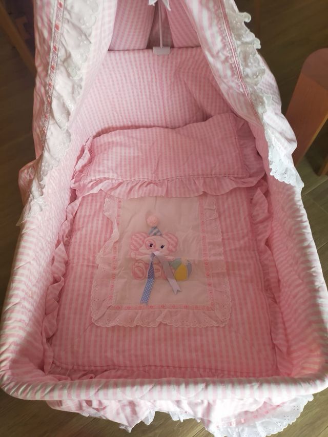 Mini Cuna a cuadros rosa y blanco
