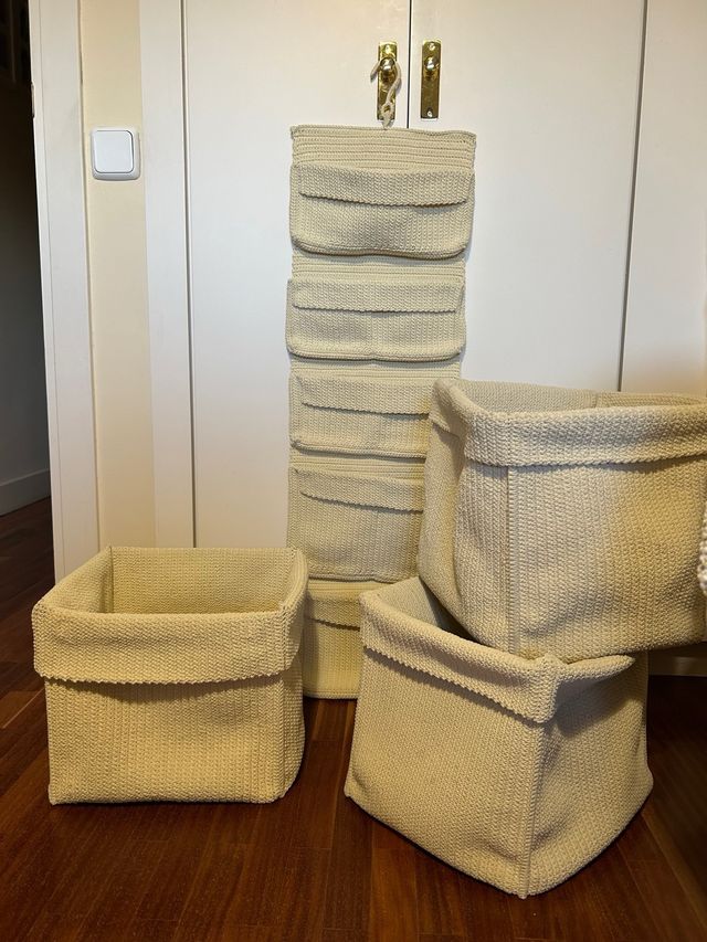 Cestos textiles beige organizadores
