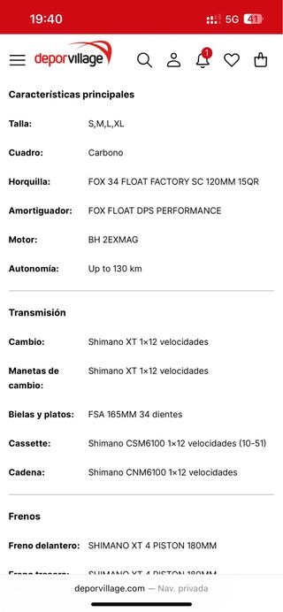 Bicicleta BH Ilynx RACE Carbon 7.8 Eléctrica