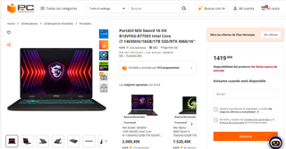 Portátil MSI Sword 16 HX i7-14650HX/16GB/1TB SSD