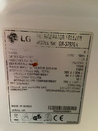 Nevera LG 180 cm

