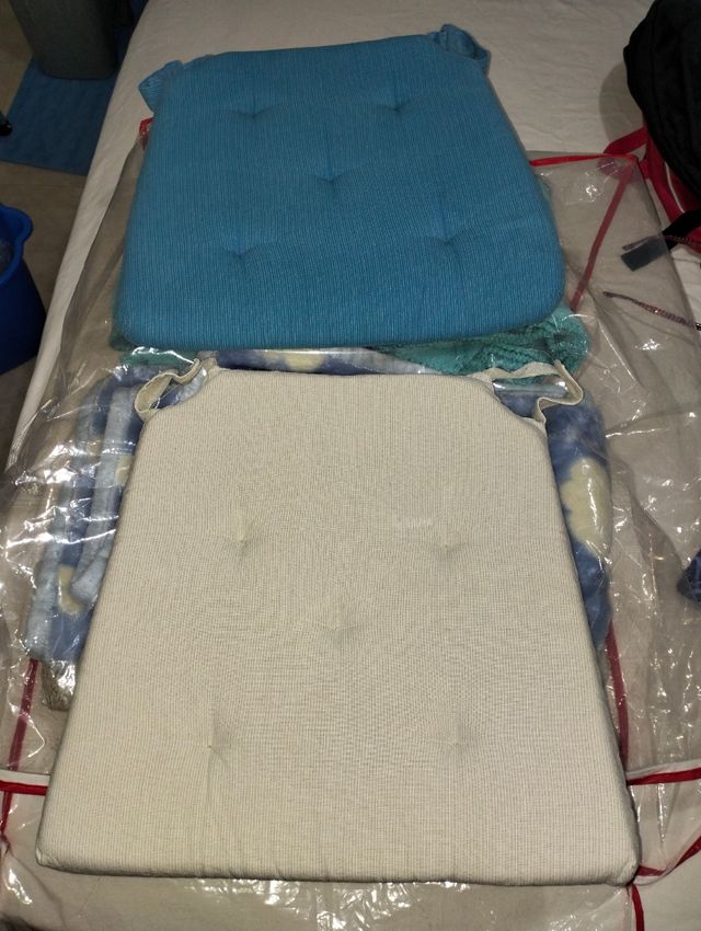 Cojines de silla de tela (beige y azul)