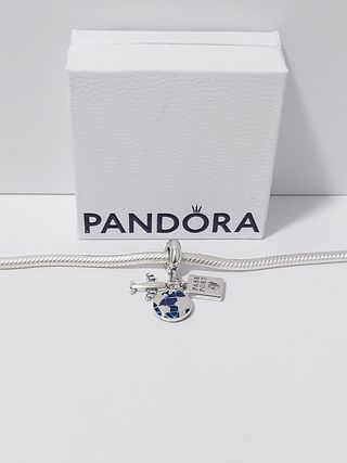 Pandora Charm Globo Avión Pasaporte Azul Plata