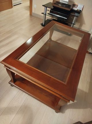 Mesa de centro madera maciza con cristal