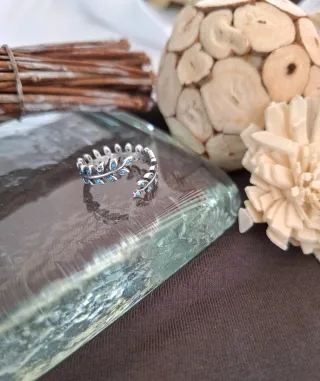 Anillo Plata Ley Hoja Turquesa Ajustable