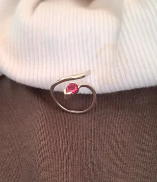 Anillo Plata Ley Ajustable Piedra rosa.