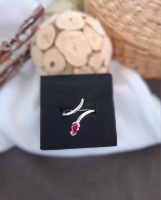 Anillo Plata Ley Ajustable Piedra rosa.