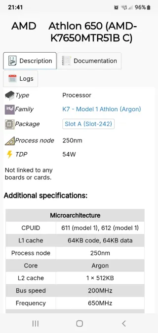 Procesador AMD Athlon K7-650 slot A
