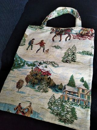 Bolso de tela vintage con decoración tapiz nieve