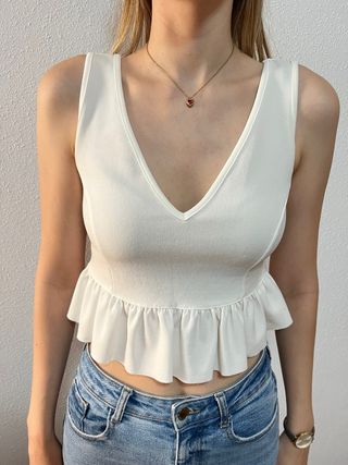 Top blanco 38 mujer con volante