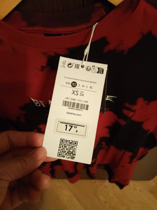 Camiseta BERSKHA Hombre Talla xs Tie-Dye Roja/Negr