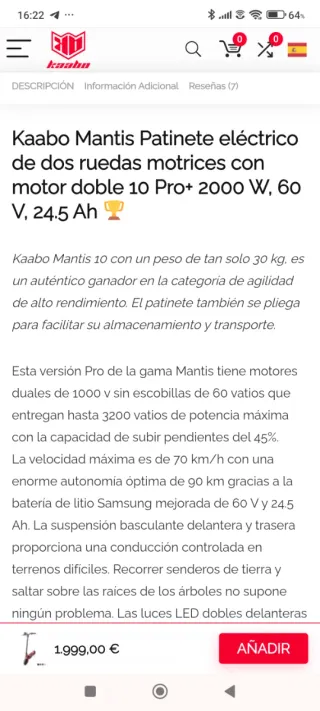 Patinete Eléctrico 2000W - 54km