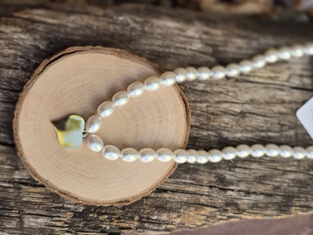 Collar perla y corazón acero inoxidable