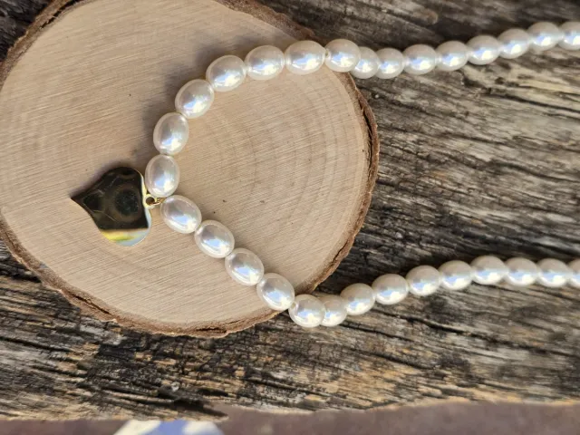 Collar perla y corazón acero inoxidable