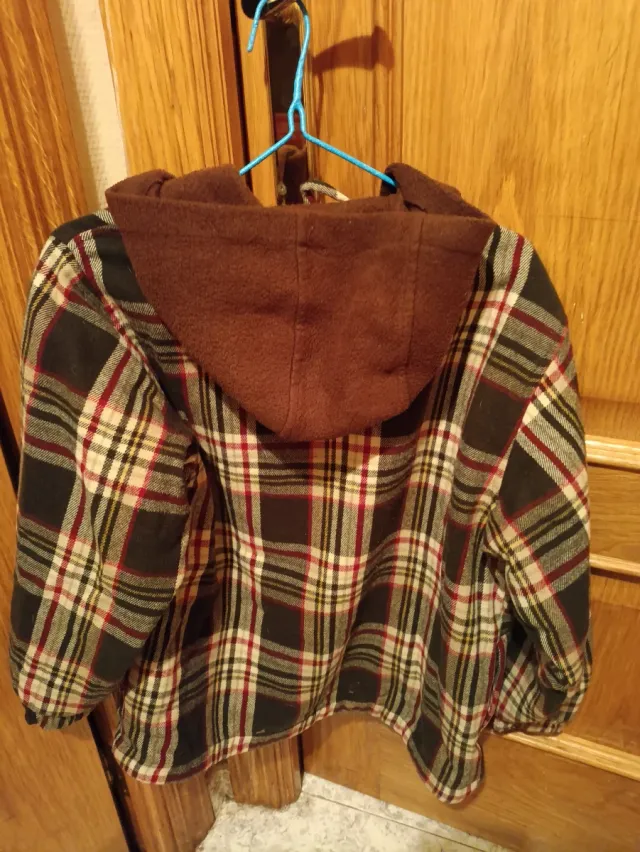 Abrigo niño 10 años cuadros marrón