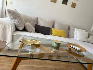 Mesa centro cristal y madera