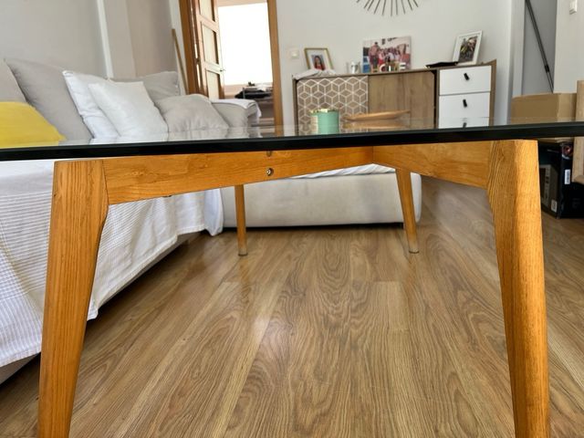 Mesa centro cristal y madera