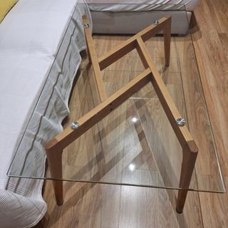 Mesa centro cristal y madera