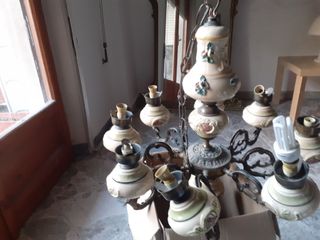 Lampadario ceramica e metallo decorato