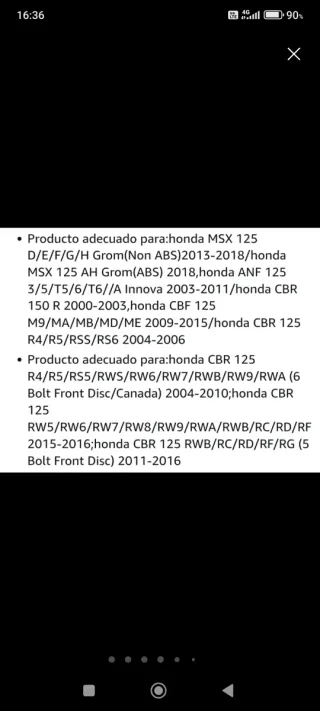 Pastillas Freno Honda 125c.c CBR, CBF, MSX 125