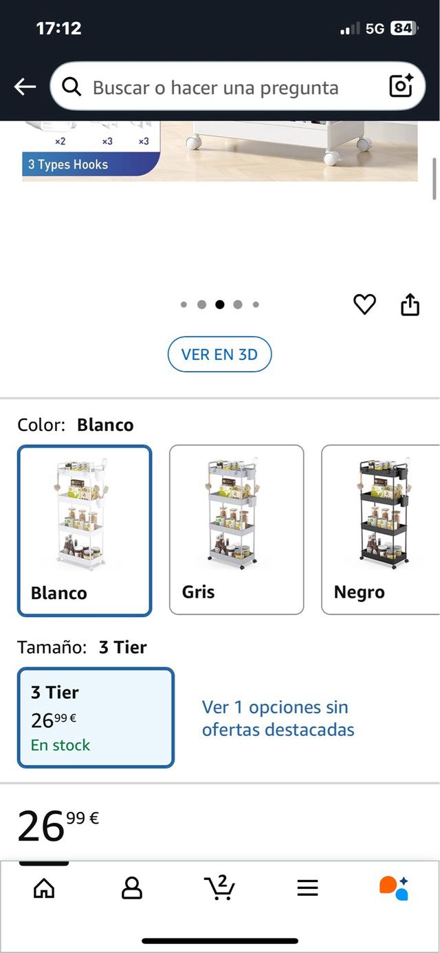 Carrello di stoccaggio bianco a 3 livelli. Rif. 105.