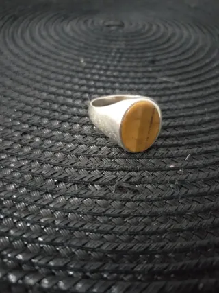 Anillo Plata Hombre Piedra Marrón Ovalada