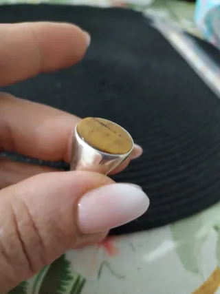 Anillo Plata Hombre Piedra Marrón Ovalada